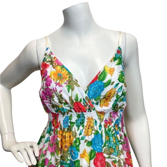 Women's Medium Summer Floral Sundress V Neck Thin Strap Knee Length Dress - Picture 5 of 7
